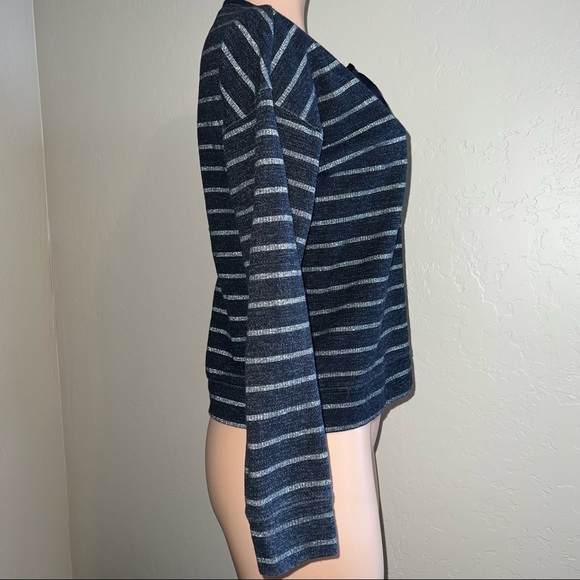 Lucky Brand Ladies Navy & White Striped Lace Up Pullover Sweatshirt sz S - Picture 3 of 6